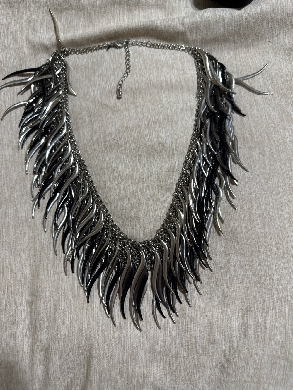 Bar III Silver and Black Layered Fringe Necklace